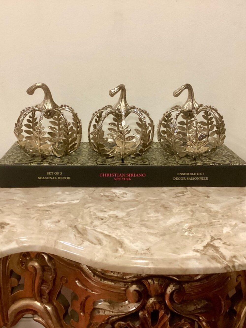 Christian Siriano 3 Pack Fall Rhinestone Metal Pumpkins Set New